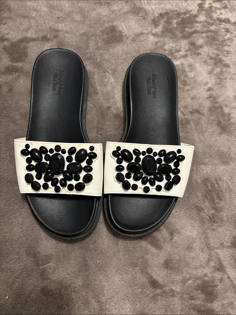 Simply Vera Vera Wang White and Black Jeweled Slide Sandals